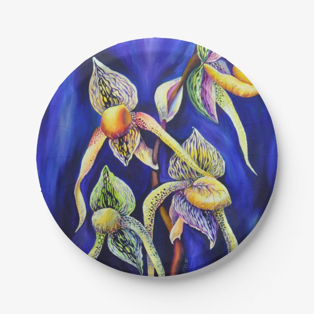 Plato De Papel Pintura de orquídeas azules (Anverso)