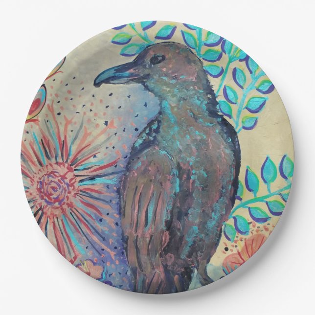 Plato De Papel pintura de pájaros rayados (Anverso)