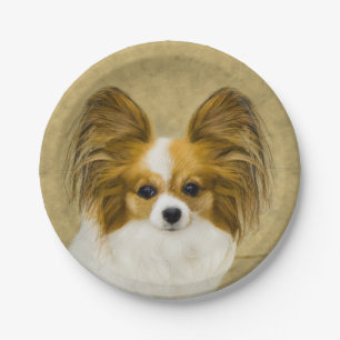 Plato De Papel Pintura de Papillon (Hound Tri) - Arte original de