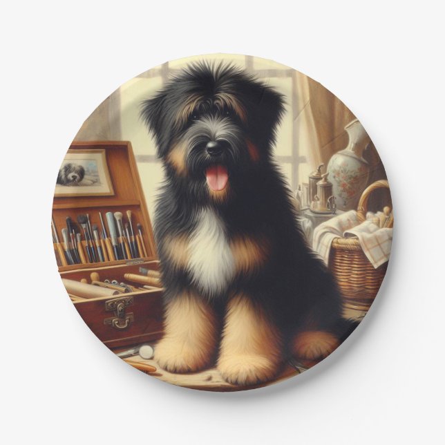 Plato De Papel Pintura de perro de Briard (Anverso)