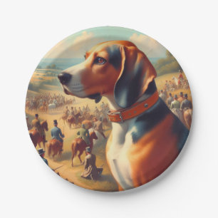 Plato De Papel Pintura de perro de Coonhound vintage