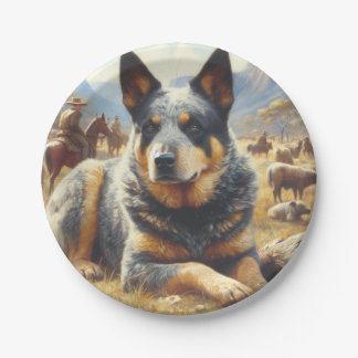 Plato De Papel Pintura de perro de ganado antiguo de Australia
