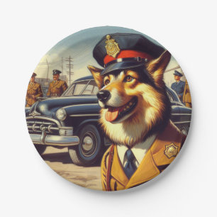 Plato De Papel Pintura de perro de la policía retro