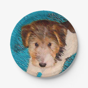 Plato De Papel Pintura de pipa de Fox Terrier - Arte Perro Origin