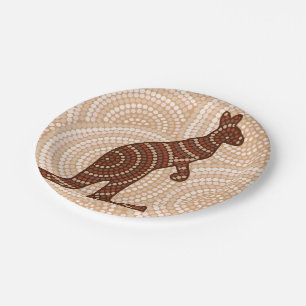 Plato De Papel Pintura de punto canguro aborigen