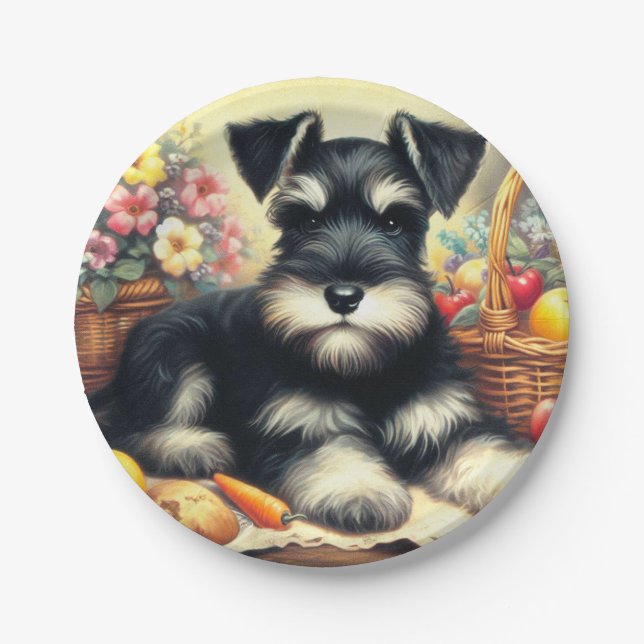 Plato De Papel Pintura de Schnauzer de época (Anverso)