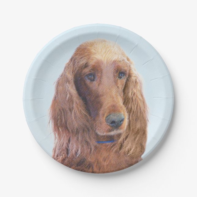 Plato De Papel Pintura de Setter Irlandés - Arte de Perro Origina (Anverso)