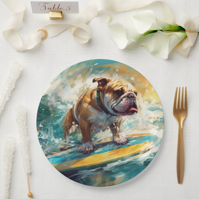 Plato De Papel Pintura de surf en bulldog Beach (Boda)