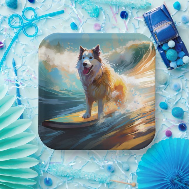 Plato De Papel Pintura de surf en la playa de Malamute en Alaska (Fiesta)