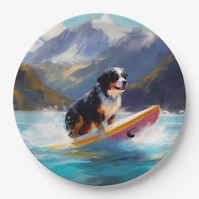 Plato De Papel Pintura de surf en la playa de montaña de Bernese (Anverso)