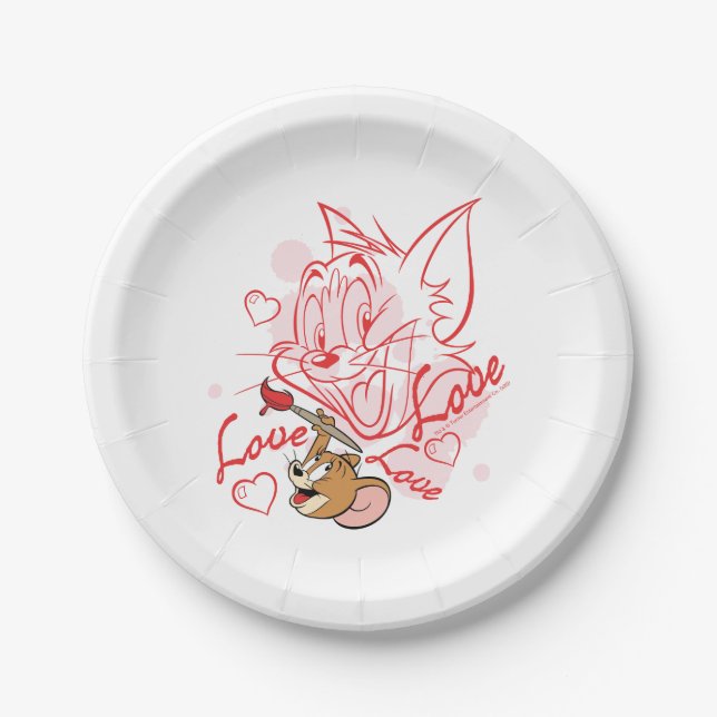 Plato De Papel Pintura de Tom y Jerry Valentine (Anverso)