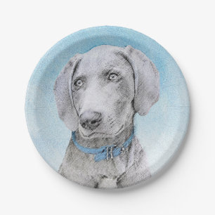 Plato De Papel Pintura de Weimaraner - Arte original y lindo de p