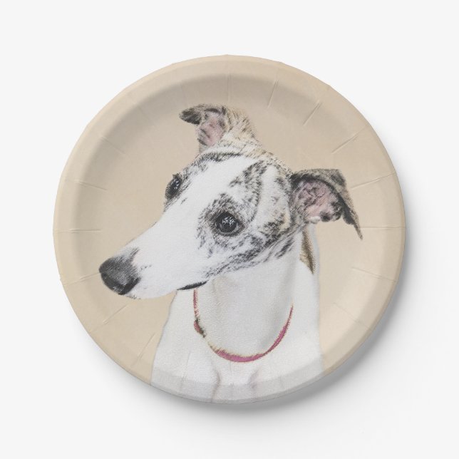 Plato De Papel Pintura de Whippet - Arte Cute Original Perro (Anverso)