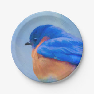 Plato De Papel Pintura del Bluebird - arte original del pájaro