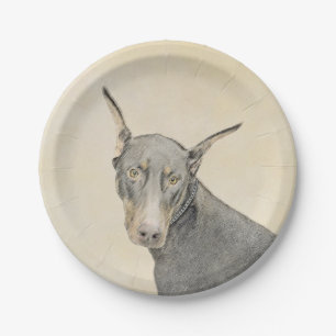 Plato De Papel Pintura Doberman Pinscher - Original Dog Art