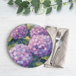 Plato De Papel Pintura en Acuarela Floral Hortensias Purpúreas