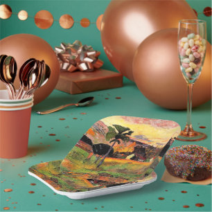Plato De Papel Pintura famosa de Paul Gauguin, ven aquí,