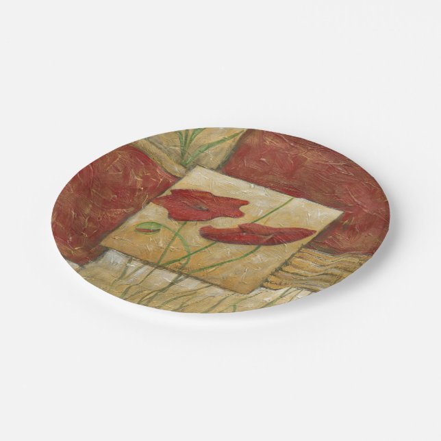 Plato De Papel Pintura floral con pinceladas de cepillo visibles (Angular)