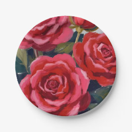 Plato De Papel Pintura floral de rosas rojas