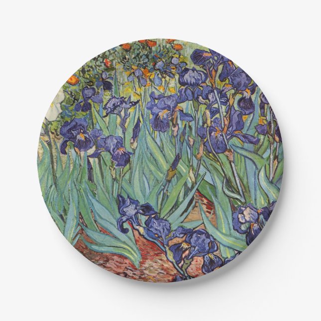 Plato De Papel Pintura impresionista de Van Gogh Irises (Anverso)