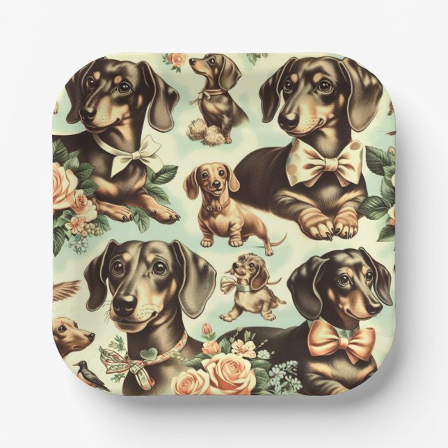 Plato De Papel Pintura inmaculada de Dachshund (Anverso)