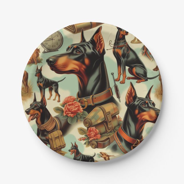 Plato De Papel Pintura inmaculada Doberman (Anverso)