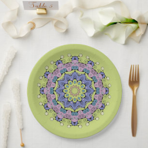 Plato De Papel Pintura manual de Mandala Clock Face 2