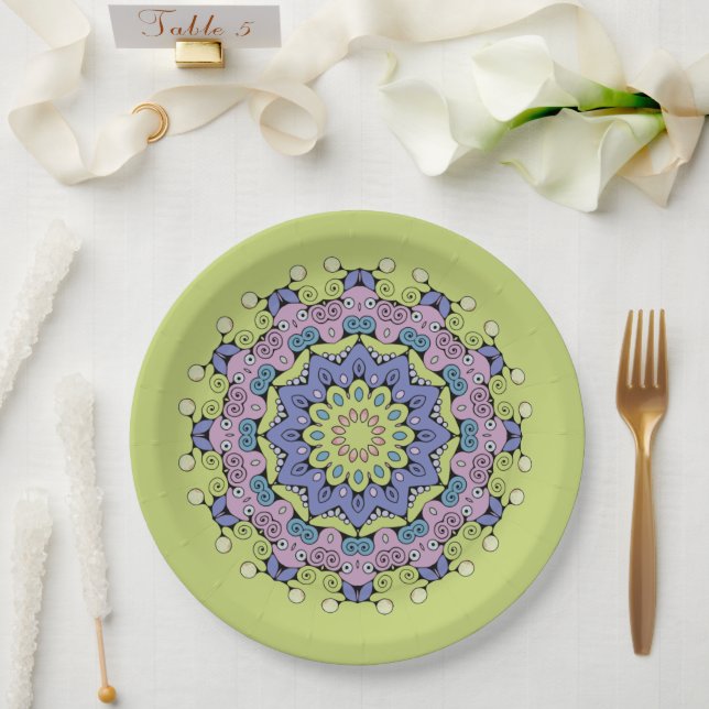 Plato De Papel Pintura manual de Mandala Clock Face 2 (Boda)