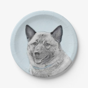 Plato De Papel Pintura noruega de elkhound - Arte original de per