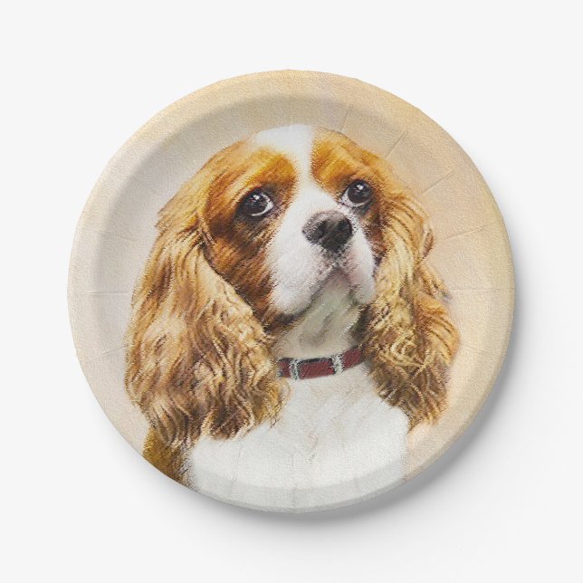 Plato De Papel Pintura original de Cavalier King Charles Spaniel (Anverso)