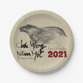 Plato De Papel Pintura original OX Año nuevo vietnamita 2021 PP