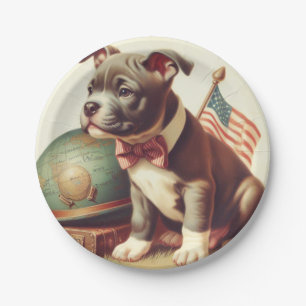 Plato De Papel Pintura retro-estadounidense de Toro Terrier