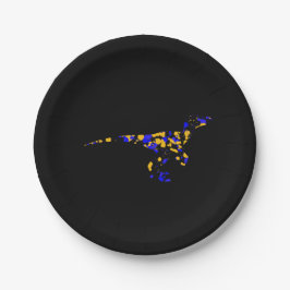 Plato De Papel Pintura salpicada de Raptor Azul Amarillo