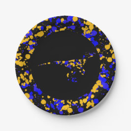 Plato De Papel Pintura salpicada de Raptor Azul Amarillo