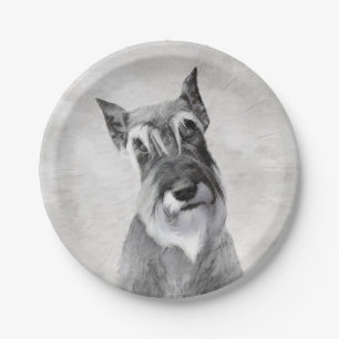 Plato De Papel Pintura Schnauzer (gigante) - Arte de perros
