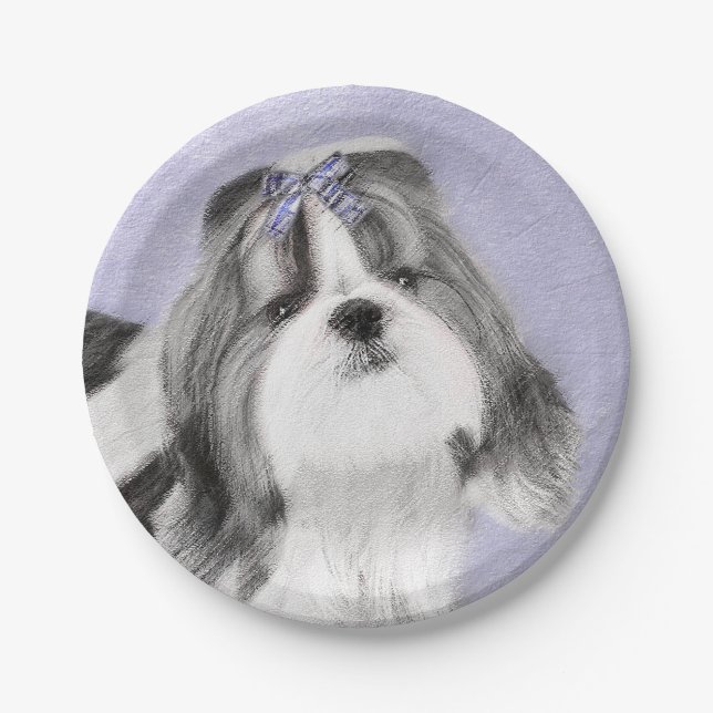 Plato De Papel Pintura Shih Tzu - Arte Perro Original. (Anverso)