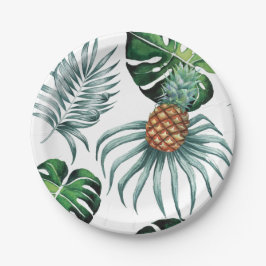 Plato De Papel Pintura tropical de la piña de la acuarela en