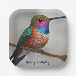 Plato De Papel Pintura vibrante del colibrí de Allen