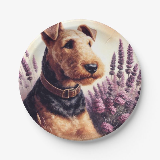 Plato De Papel Pintura Vintage de Airedale Terrier (Anverso)