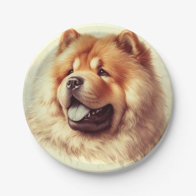 Plato De Papel Pintura vintage de Chow-Chow (Anverso)