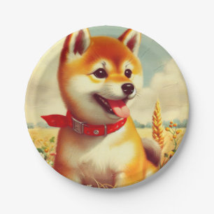 Plato De Papel Pintura vintage de Shiba Inu
