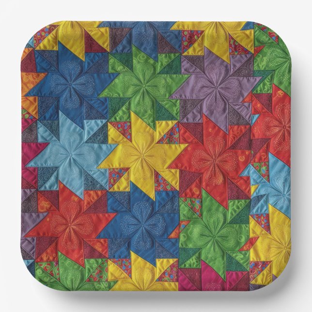 Plato De Papel Pinwheel Patchwork Quilt Pattern (Anverso)