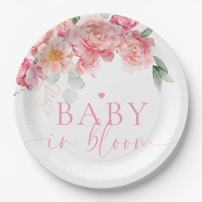 Plato De Papel Piper Peony Flor Baby En Bloom Baby Shower (Anverso)