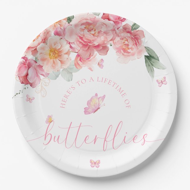 Plato De Papel Piper Peony Life of Butterflies Bridal Shower (Anverso)