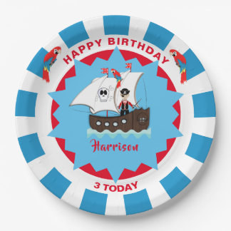 Plato De Papel Pirata Cumpleaños Cute Ship Kids Personalizado