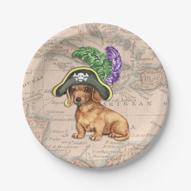 Plato De Papel Pirata de Dachshund (Anverso)