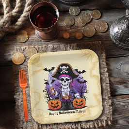 Plato De Papel Pirata Esqueleto Espeluznante Halloween