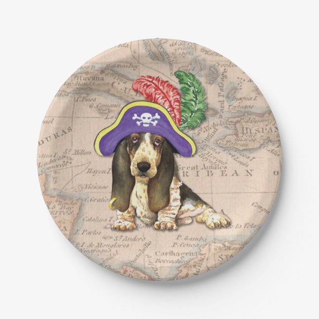 Plato De Papel Pirata Hound Basset (Anverso)