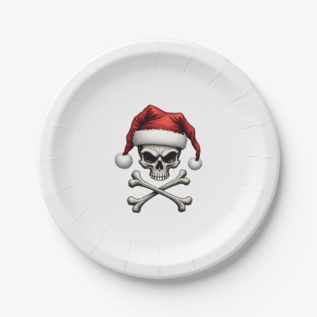 Plato De Papel Pirate Christmas Skull & Crossbones Santa Hat. Got (Anverso)
