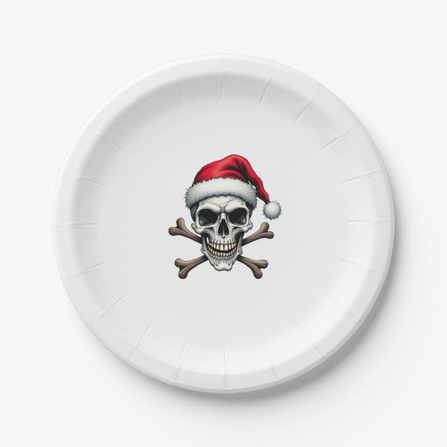 Plato De Papel Pirate Christmas Skull & Crossbones Santa Hat. Got (Anverso)